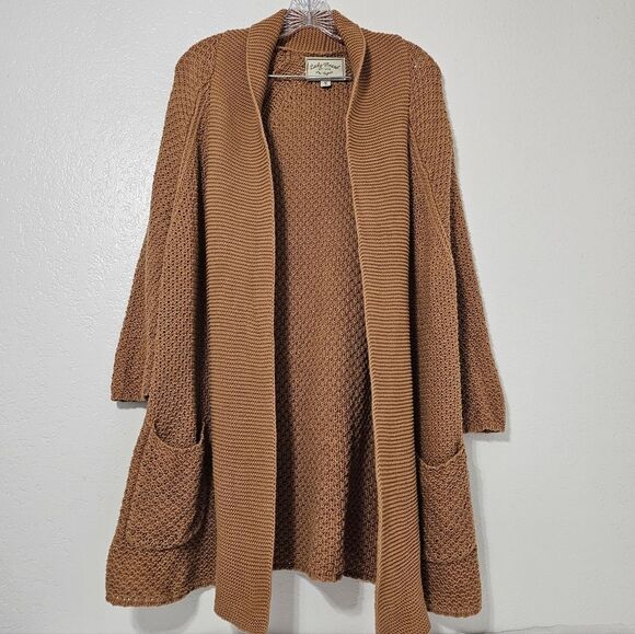 Lucky Brand Sweaters - Lucky Brand Women’s M Camel Brown Open Knit Long Cardigan Duster Boho